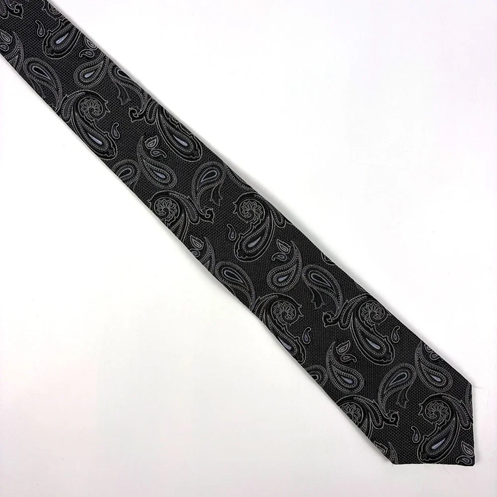 Lot of 2 VTG Hickey Freeman Ties Diagonal Purple Charcoal Stripe Paisley Power